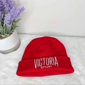 Victoria Sport Red Knit Cuffed Beanie Hat